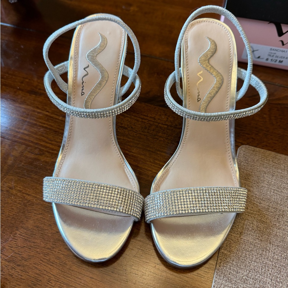 Nina Silver Heels with Rhinestone Embellishments size